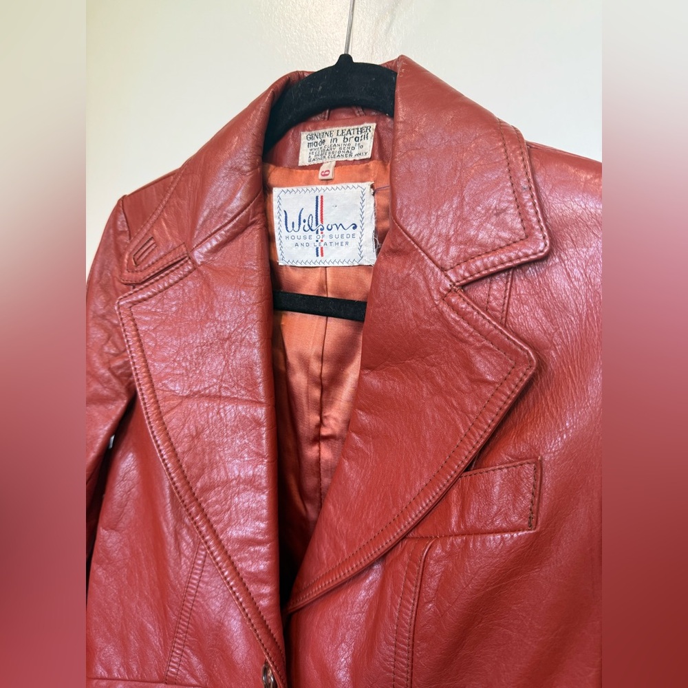 Vintage Williams leather coat.  Belted. Gorgeous fall color. Photo shoot. 70s